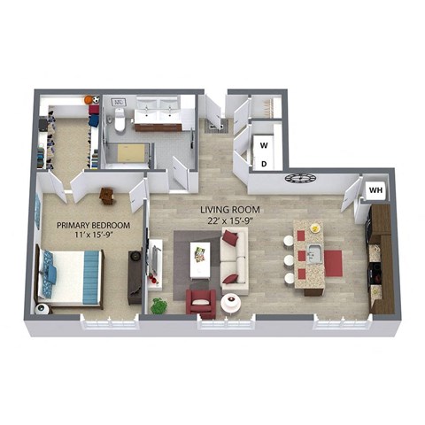 Floor plan for 1 bed, 1 bath, 793 sqft